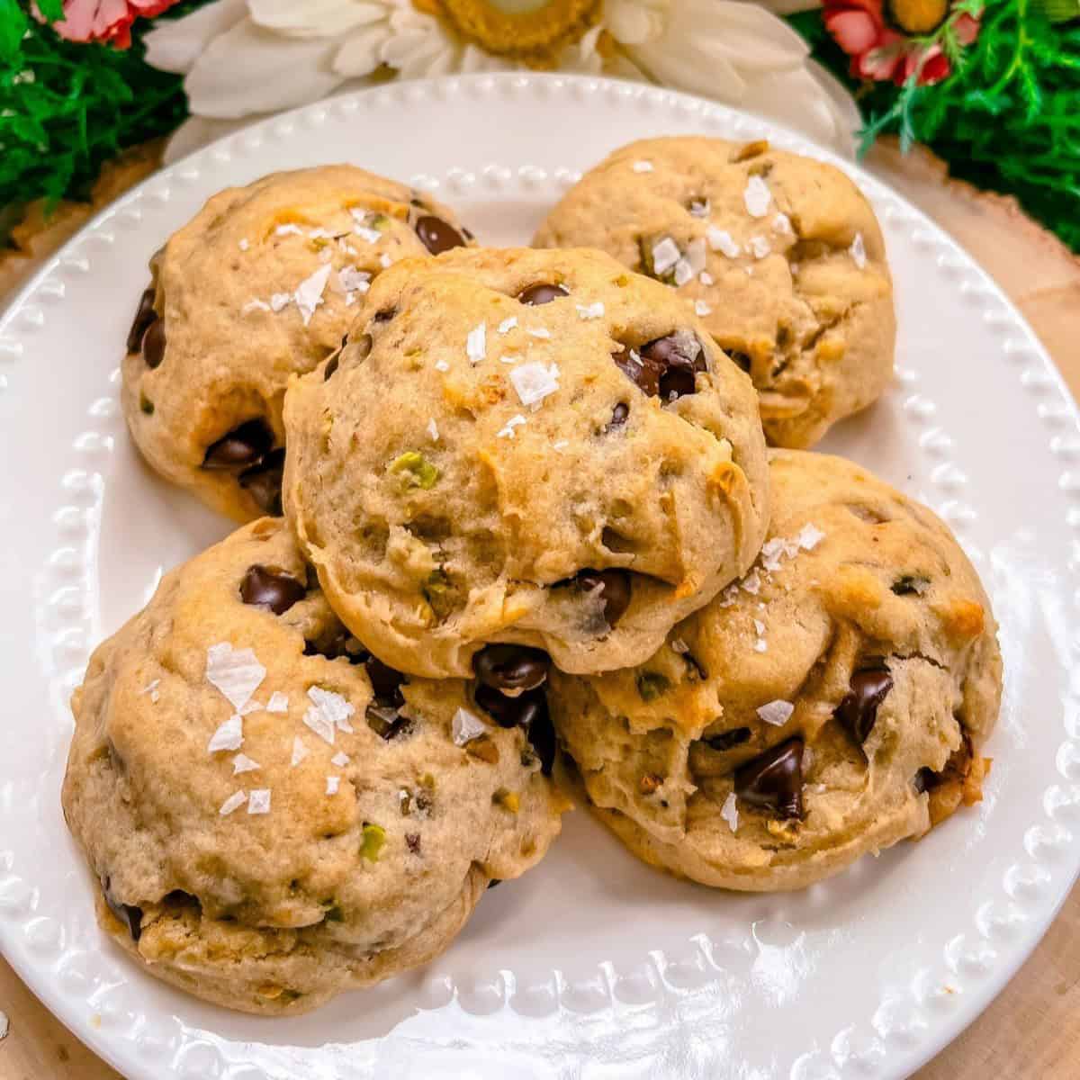 healthy gluten free dairy free dark chocolate pistachio cookies salted