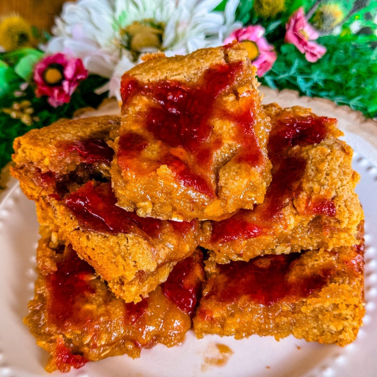 healthy gluten free dairy free peanut butter and jelly cookie bars